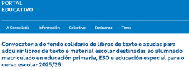 CONVOCATORIA AXUDAS LIBROS DE TEXTO, FONDO SOLIDARIO E MATERIAL ESCOLAR CURSO 2025-26